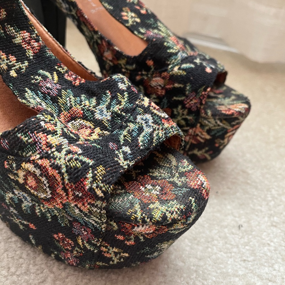 Jeffrey Campbell upholstery floral print platforms worn only once.